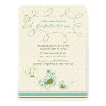 Blue Swirly Mom & Baby Bird Baby Shower Invitation