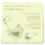 Blue Swirly Mom & Baby Bird Baby Shower Invitation