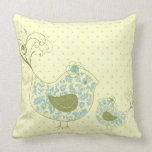 Blue Swirly Mom & Baby Bird  Whimsical Damask Cush Pillow