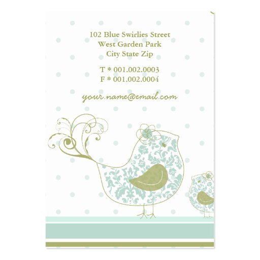 Blue Swirly Whimsical Birds Custom Business Card (back side)