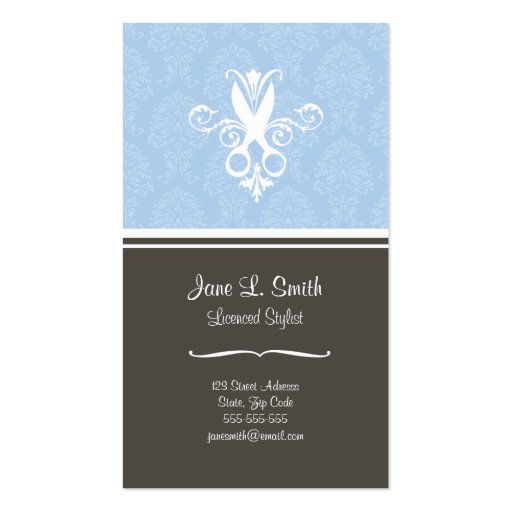 Blue Tapestry Scissors Business Card Templates (front side)