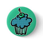 blue tartan plaid cupcake pinback button