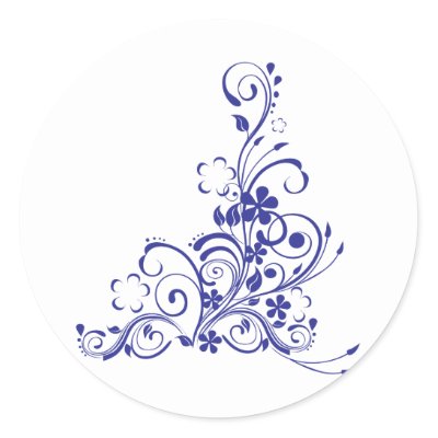 Blue Tattoo Floral Burst Round Stickers by elysee29