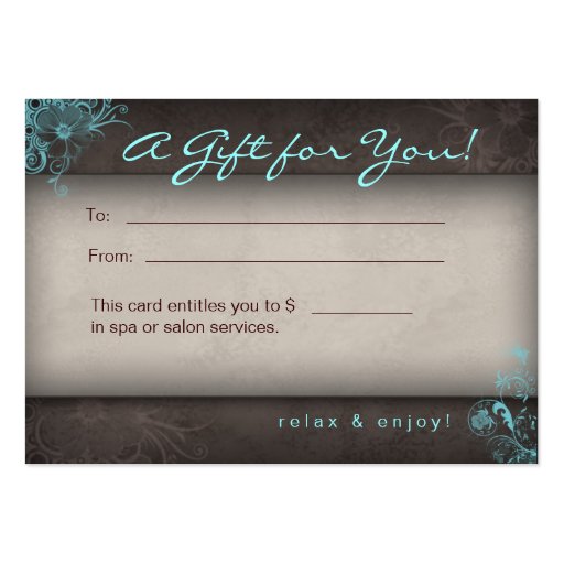 Blue Taupe Salon Spa Floral Gift Card Business Card Template (front side)