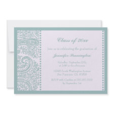 Blue teal paisley graduation party announcement invitation