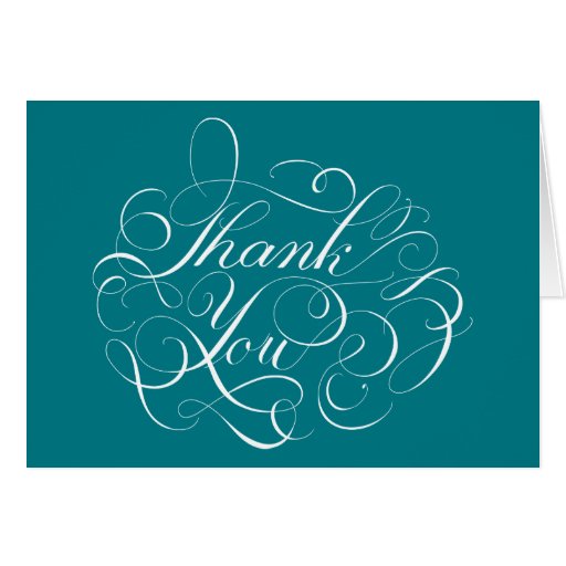 Blue Teal Thank You Floral Swirls Turquoise Card 