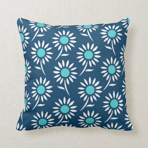 Blue Teal White Floral Decorative Pillow Zazzle