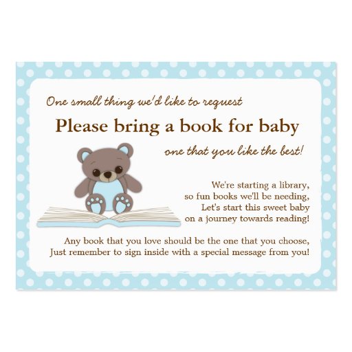Blue Teddy Baby Shower Book Insert Request Card Business Card (front side)