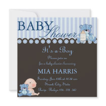 Blue Teddy Bear Baby Shower Invitation