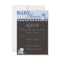 Blue Teddy Bear Baby Shower RSVP Card Personalized Announcement
