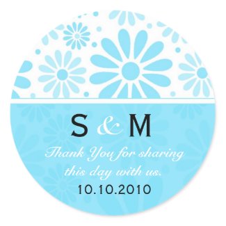 Blue Thank You Monogram Wedding Favor Labels sticker