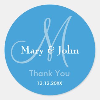 Blue Thank You Wedding Monogram Sticker
