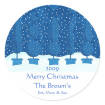 Blue Theme Merry Christmas Personalized Wine Label stickers by jbranam Blue Theme Merry Christmas Personalized Wine Label stickers