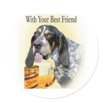 Blue Tick Bloodhound Shares A Beer Gifts Round Stickers