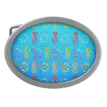 Blue Tie Die Honu And Tiki Mask Belt Buckles