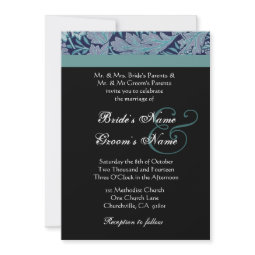 Blue Tiffany Navy Damask Wedding Invitation invitation