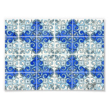 Blue Tile Design 2 - Swirls Art Photo