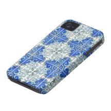 Blue Tile Design 2 - Swirls Case-Mate iPhone 4 Cases