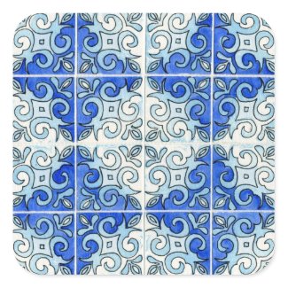 Blue Tile Design 2 - Swirls zazzle_sticker