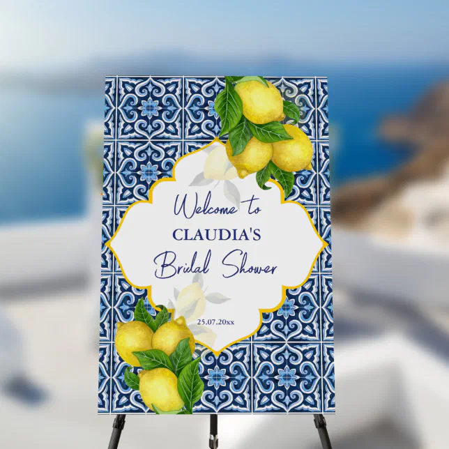 Blue Tiles Lemon Amalfi Bridal Shower Welcome Sign Zazzle