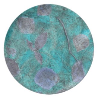 Blue tissue paper collage with rose petals plate