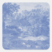Blue Toil de Jouy French Country Shabby Elegance Sticker