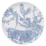 Blue Toile - Cow & Roster Dinner Plate