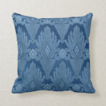 Blue Tone on Tone IKAT Damask Moroccan Pattern Art Pillow