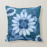 Blue Tone on Tone Moroccan Paisley Modern Pattern Throw Pillow