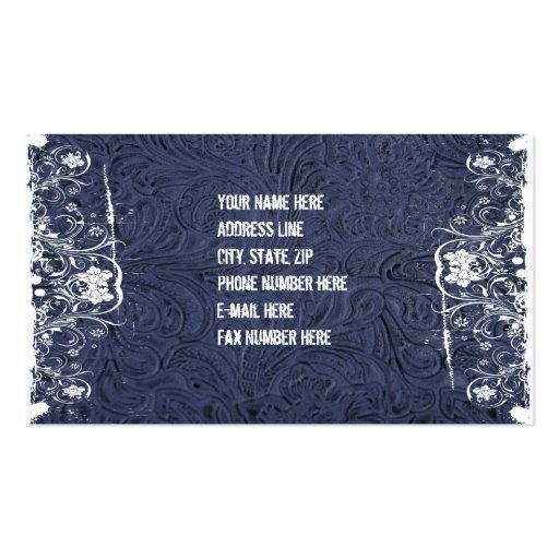 Blue Tooled Leather and Lace Business Card (back side)