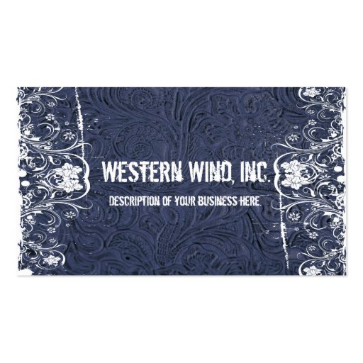 Blue Tooled Leather and Lace Business Card (front side)