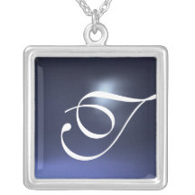 Blue Topaz Gem  Monogram Necklace