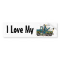"Blue Tow Truck Wrecker, I Love My Bumper Sticker" bumper stickers