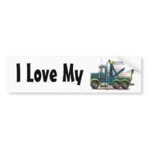 "Blue Tow Truck Wrecker, I Love My Bumper Sticker" bumper stickers