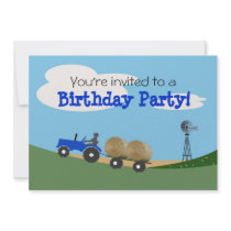 Blue Tractor Party Invitation