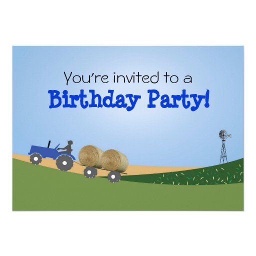 Blue Tractor Party Invitation