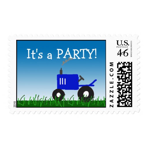 Blue Tractor Party Postage Stamp