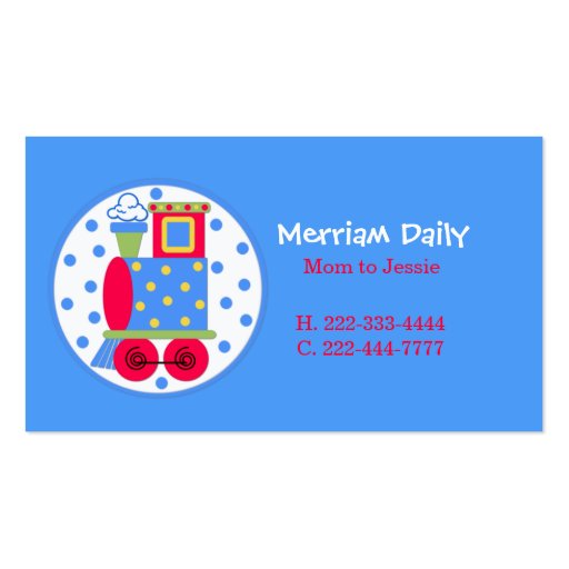 Blue Train Mommy Play Date Card Business Card Templates (front side)