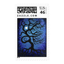 Blue tree-moon stamps