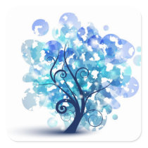 Blue Tree Square Stickers