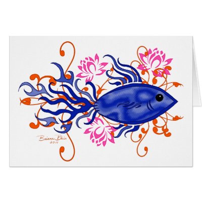 Blue Tribal Fish Greeting Cards by brianadragon