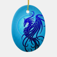Blue Tribal Phoenix Christmas Ornaments