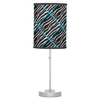 Blue Trimmed Zebra Print Lamp