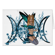 Blue Triple Moon Goddess Symbol Fairy Greeting Cards