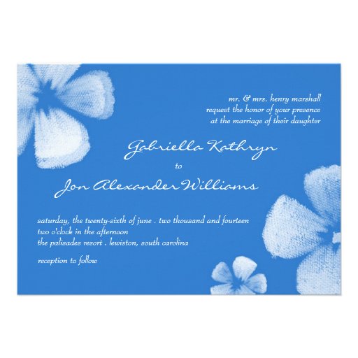 Blue Tropical Watercolor Flowers Wedding Invite