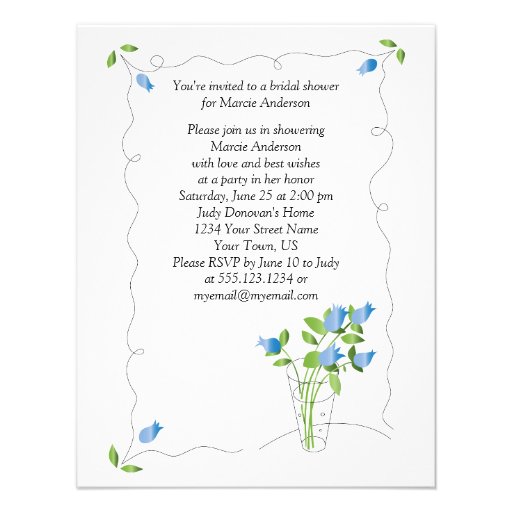 Blue Tulip Flowers Bridal Shower Invite