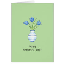 Blue Tulips green Mother's Day Card cards