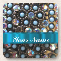 Blue turquoise beaded beverage coaster