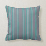 Blue Turquoise gray stripe pattern Throw Pillow