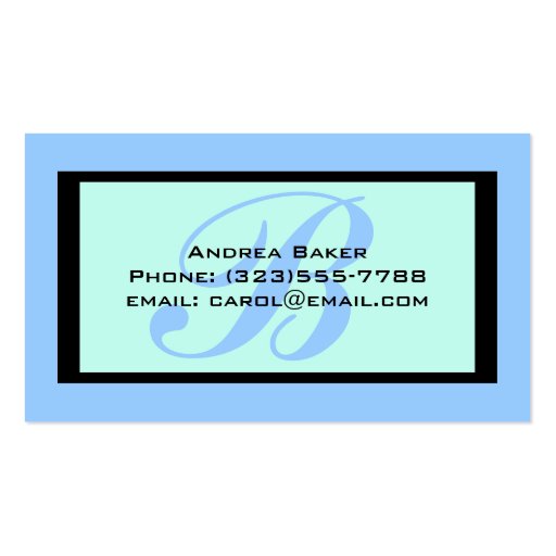 blue turquoise monogram business card (back side)